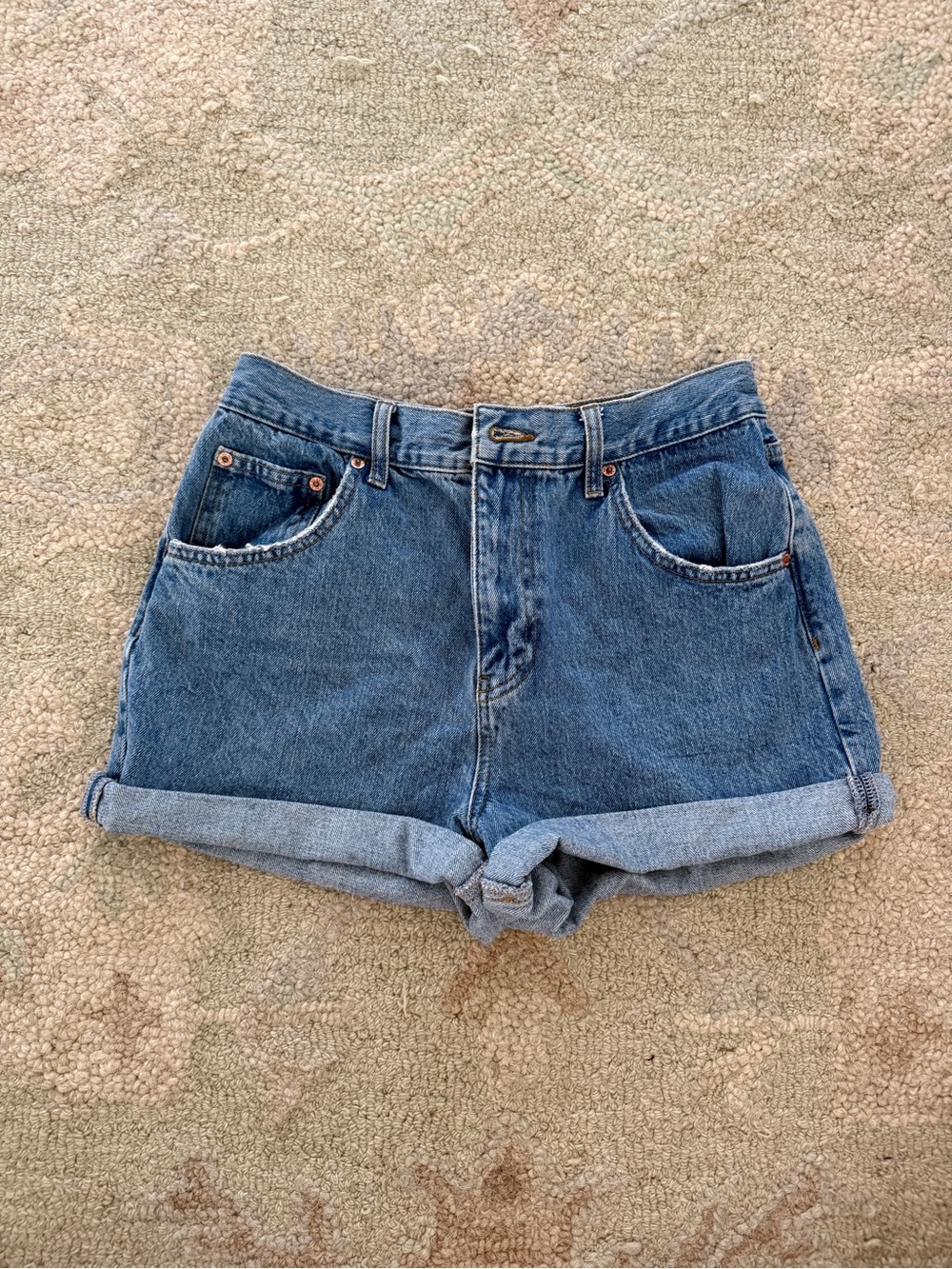 BDG Medium Blue High-Rise Rolled Hem Denim Shorts